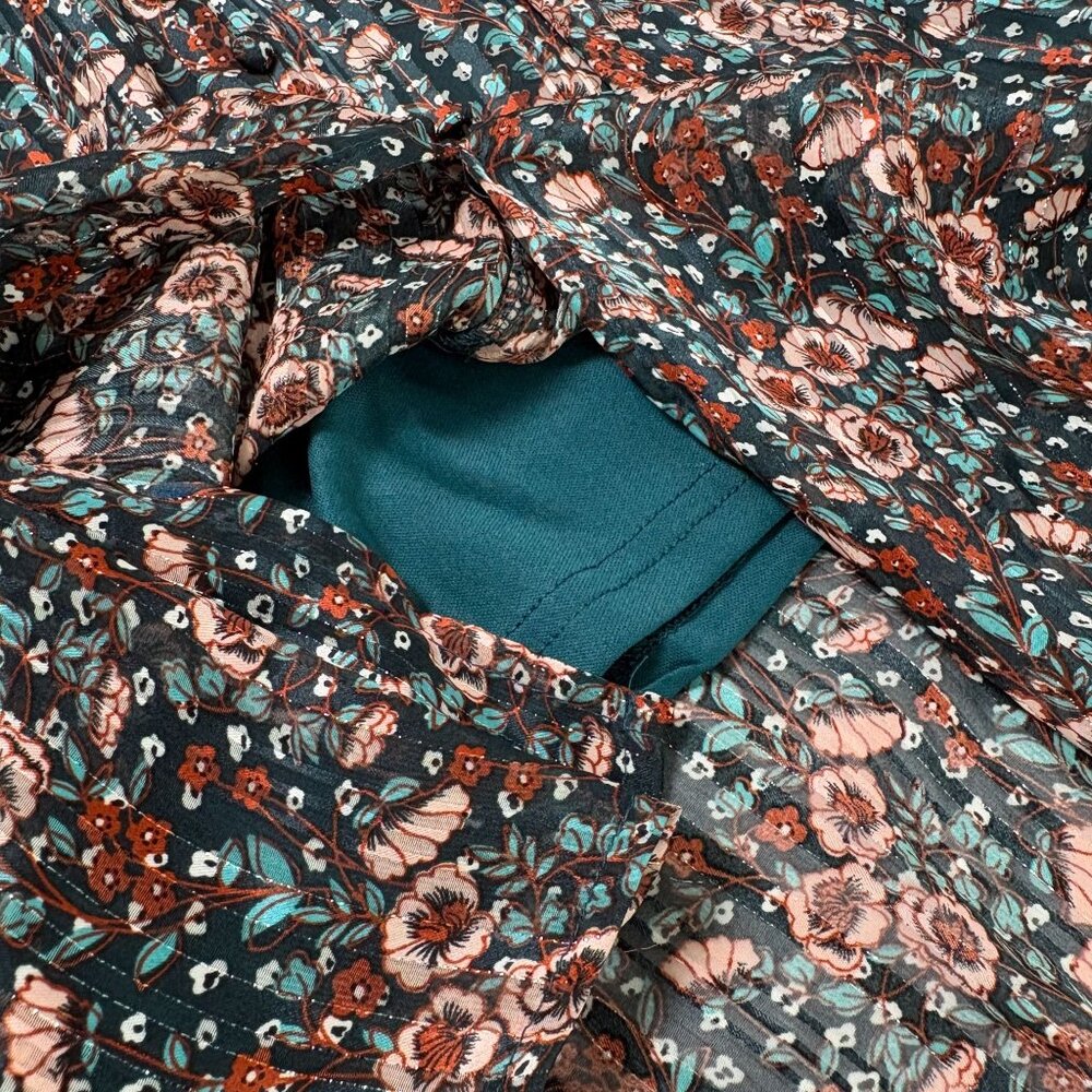 Vera & Lucy Midi Dress Womens L Blue Brown Floral V Neck Boho Gypsy NWT - Picture 12 of 12